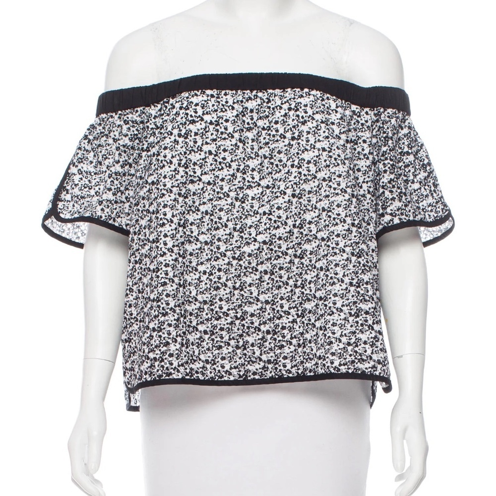 Rag & Bone Top Cotton Off-the-Shoulder Black and White Eyelet Print Sz L
